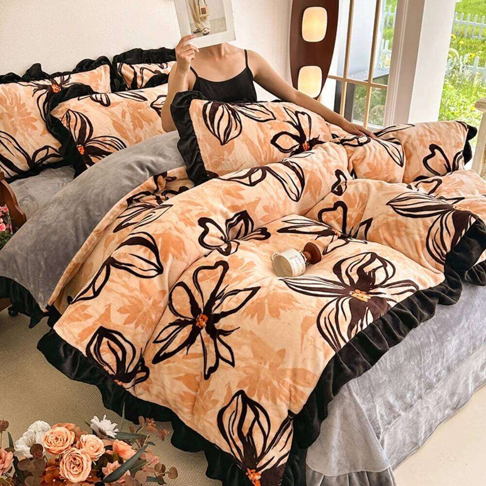 Double-Sided Milk Velvet Four-Piece French Style Skin Friendly Bedding Set Winter Warm Soft Quilt Cover Pillowcase Bed Sheet H260312 - view 4