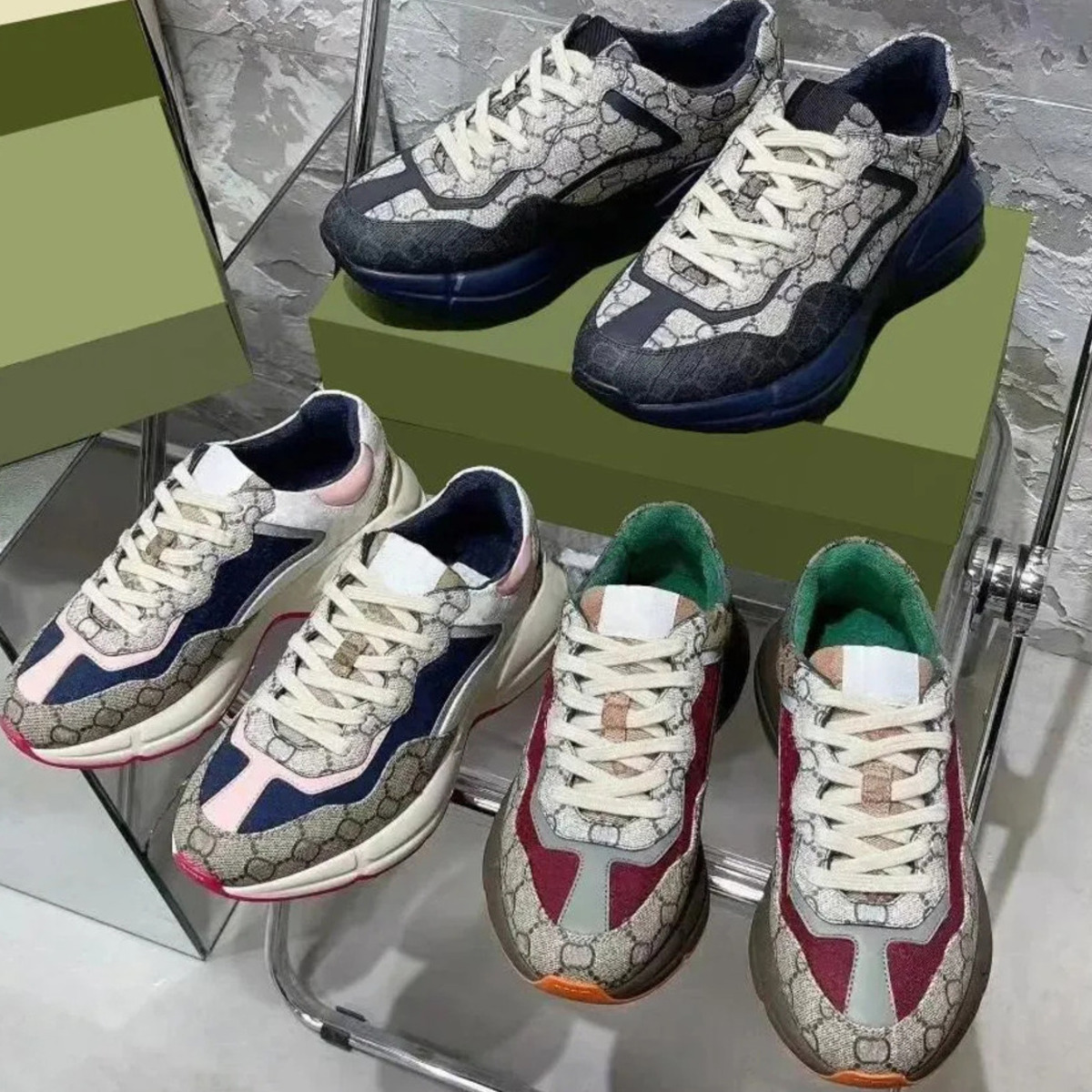 Rhyton Sneakers Designer shoes Multicolor Sneakers Beige Womens Men Loafers Trainers Vintage Chaussures Ladies casual leather Shoes Sneaker shoe size 35-46 08