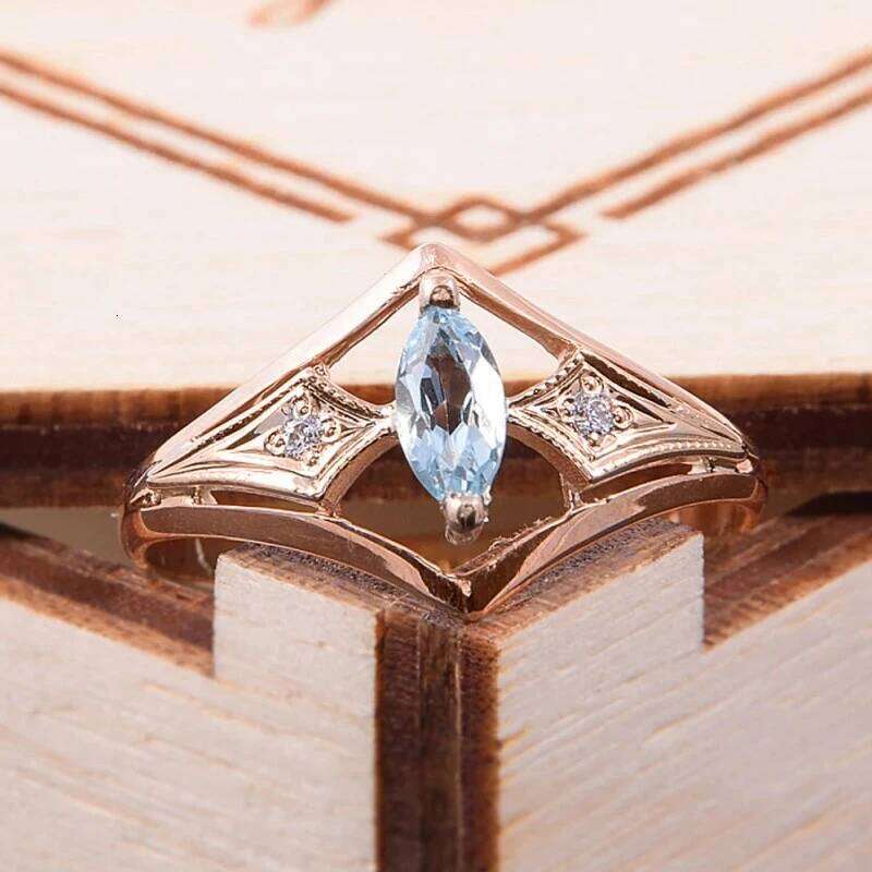 Huitan Rose Gold Color Women Rings with Marquise Blue Cubic Zirconia Elegant Wedding Party Bridal Accessories Fashion Jewelry H260312