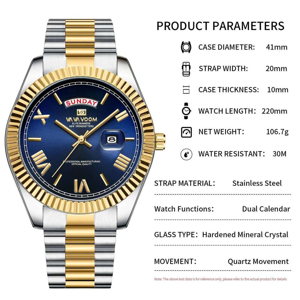 2026 New Watch Luxury Style High Quality Solid Stainless Steel Strap Quartz Week Movement Diving Series Business Men Watches