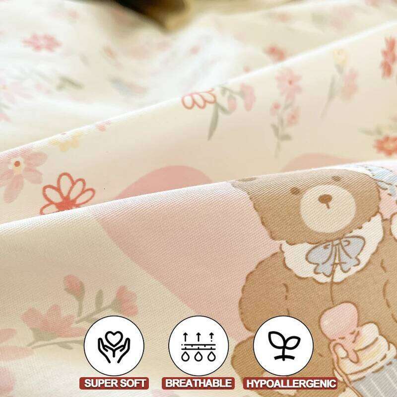 Bedding 100% Cotton Set 3pcs Twin/Full Cartoon Print | Hypoallergenic, 1 Duvet Cover 2 Pillowcases, No Shrink H260312