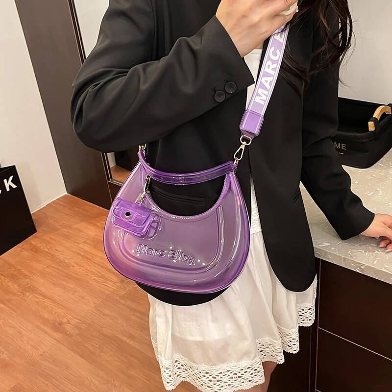 Fashion Half Moon Shoulder For Women 2025 Summer Waterproof PVC Transparent Crossbody Bag 8 Colors Jelly Mobile Phone Purse