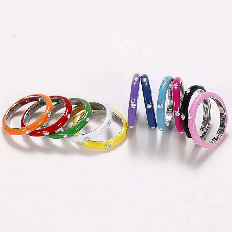 CAOSHI Dainty Colorful Enamel Ring Female Fashion Finger Accessories with Shiny Crystal All Matchtrend Jewelry for Daily Party H260312