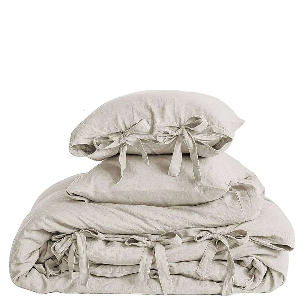 Pure Linen Cover Set, Comfortable Bedding 1 Duvet cover 2 Pillowcases, Soft And Skin Friendly Queen/King Double Single Bed H260312