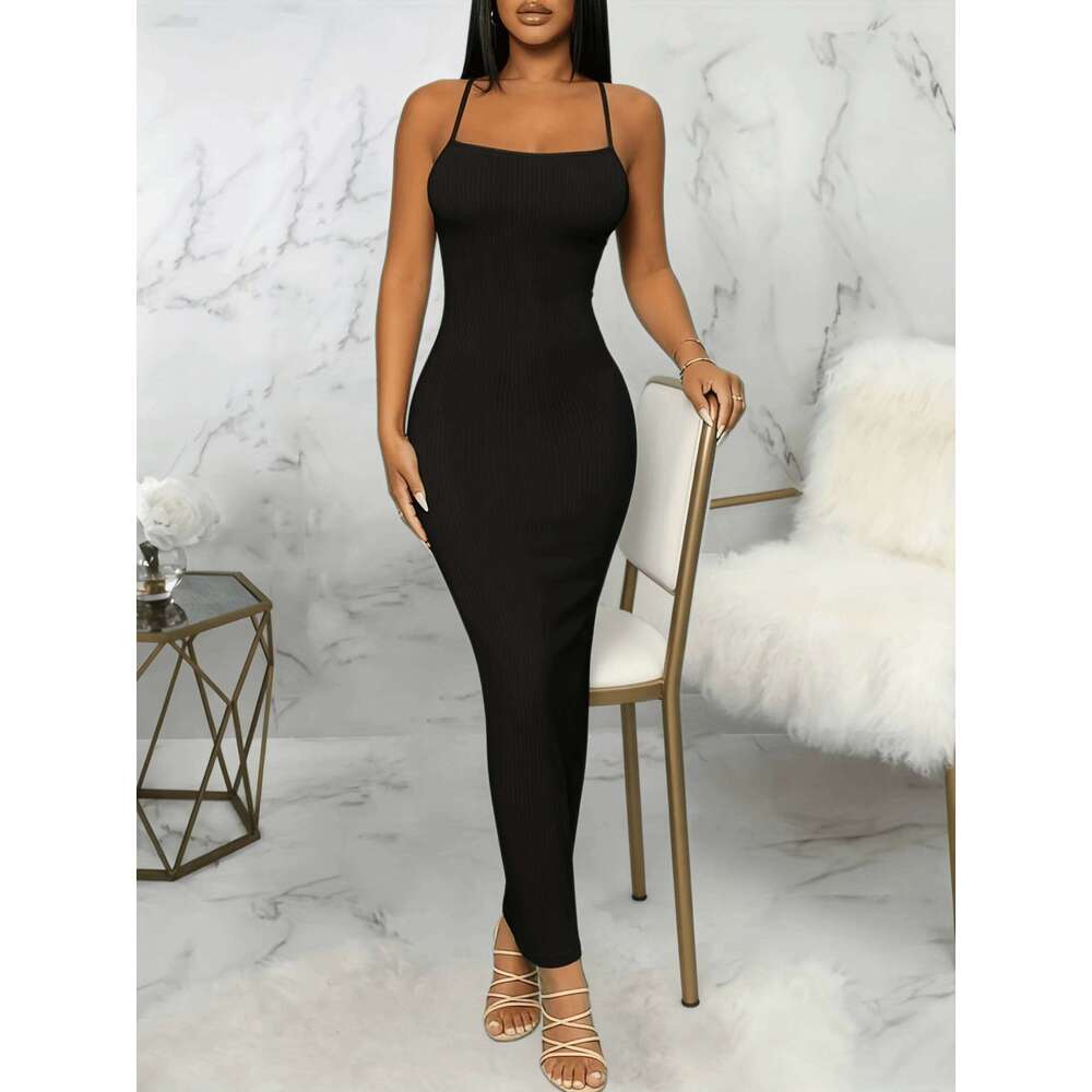 European And American Style Black Sexy Spaghetti Strap Dress Women Slim Bodycon Long Skirt Spring Summer Beach Vacation C260312
