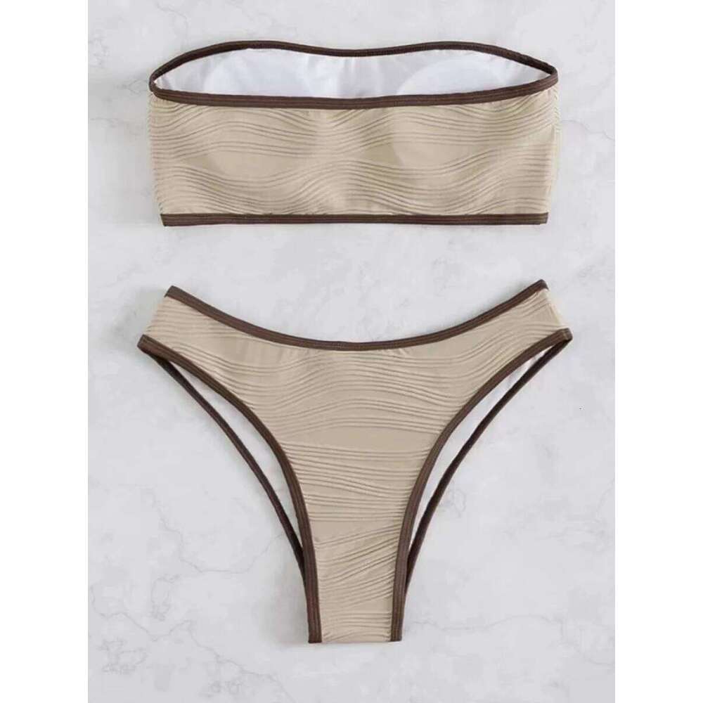 Contrast Binding Bandeau Bikinis 2025 Women Sexy Thong Swimsuit Push Up Swimwear Female Bathing Suit Swimming Summer Beachwear Y260303