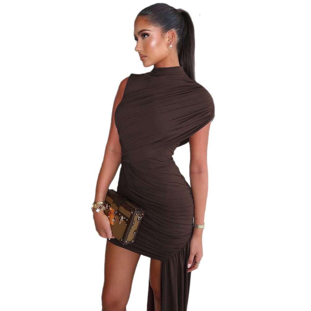 European and American foreign trade women's clothing 2026 spring-summer new fashion slim-fit ruched strap bodycon asymmetrical sleeveless dress