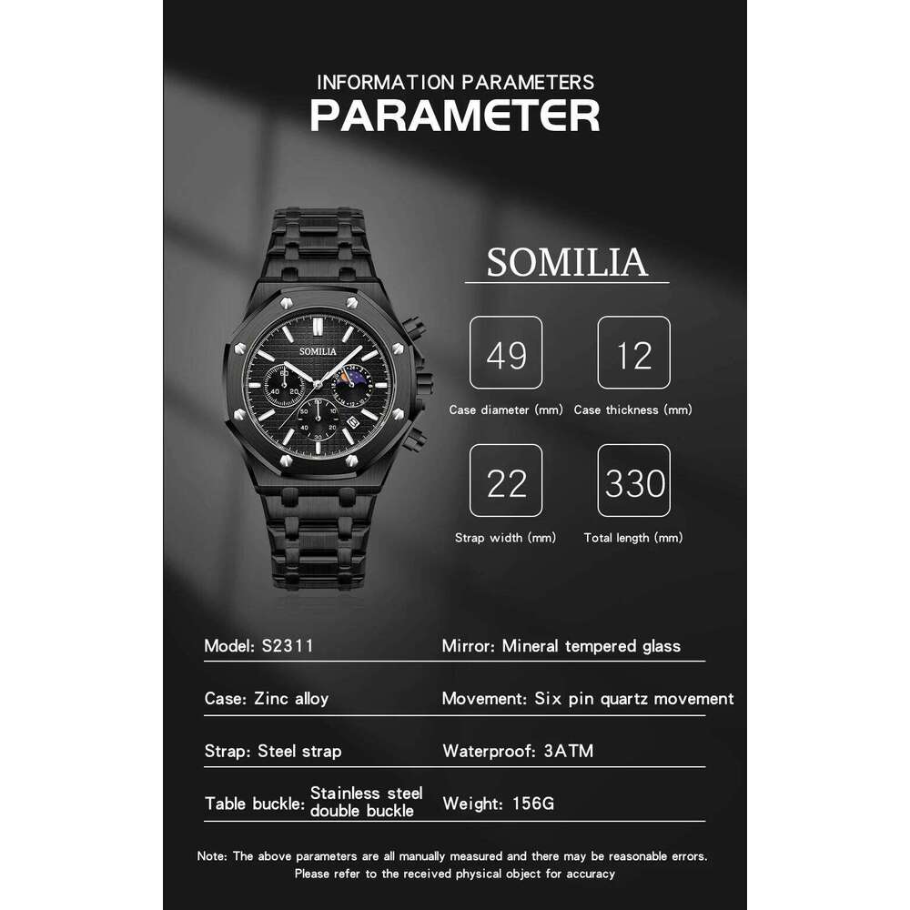 SOMILIA 2311 with Needles Waterproof Luminous Calendar Stainless Steel Strap Men's Quartz Watch 2025