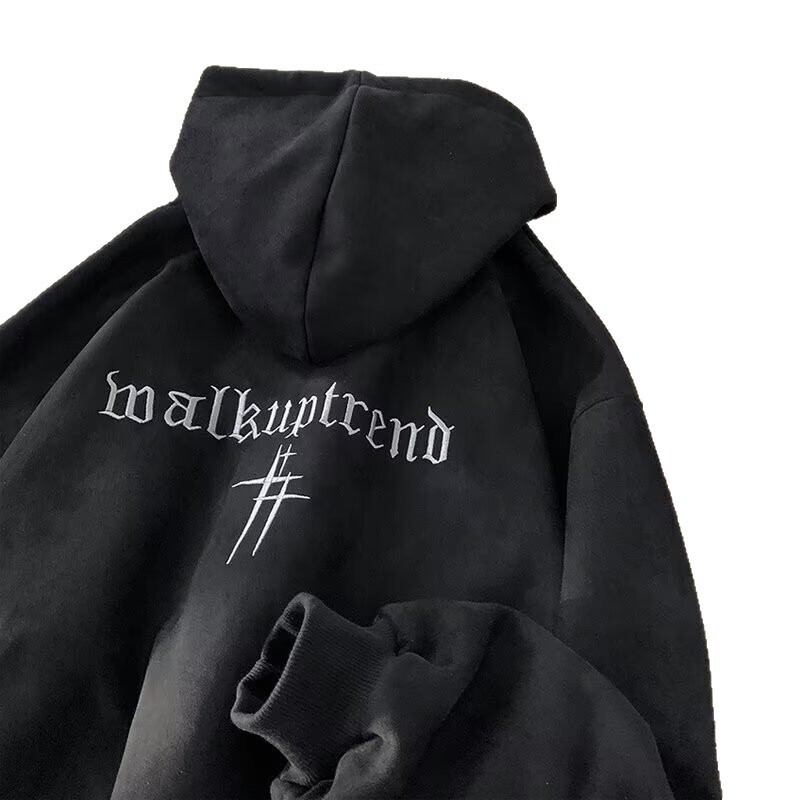 Spring And Autumn Suede Sweatshirt For Men New Loose-fit Trendy Designer Hoodie Brand With Embroidered Letters Fleece-lined Hooded Top