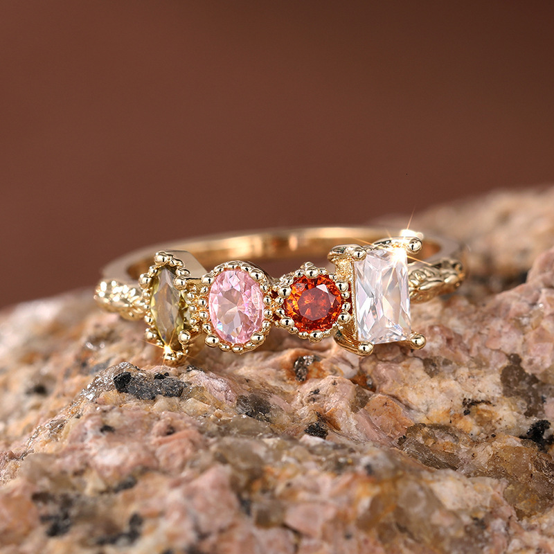 Ring Geometric Light Luxury Style Ring Simple Colorful Zircon Ring Fashion Elegant Jewelry Ring