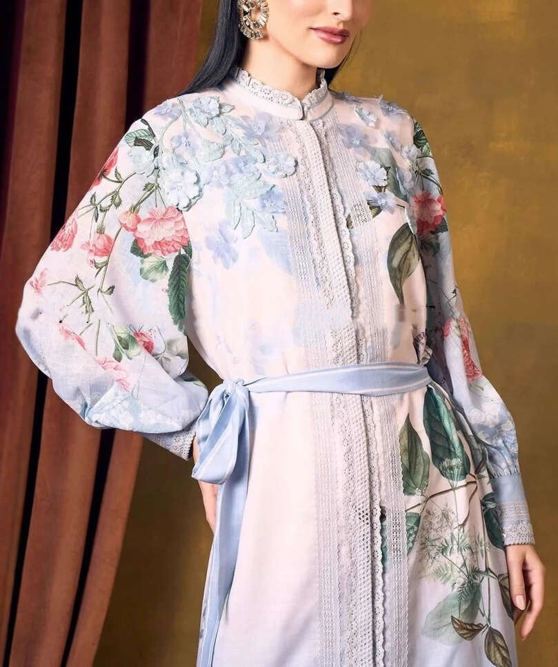 2026 Spring and Summer European and American Fashion Bohemian Vacation Style Fairy Flower a18 Loose Tie Front Shirt Single breasted Long Dress