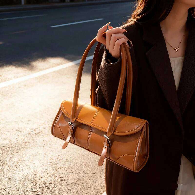 High Quality Burgundy PU Leather Underarm Elegant Women's Magnetic Buckle Shoulder Bag Commuter Versatile Ladies Tote Bags