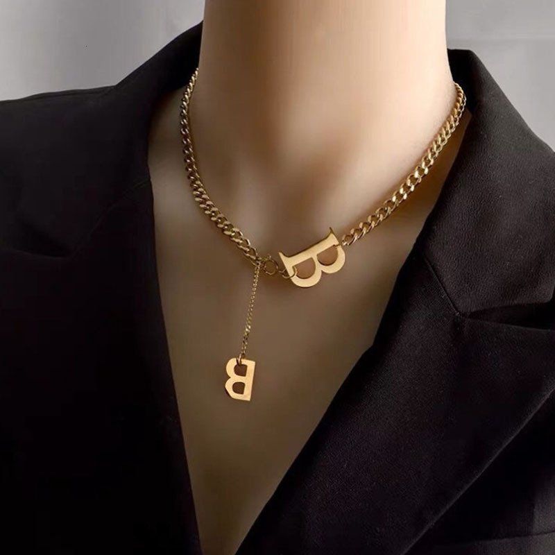 Luxury Brand Designer Jewelry European And American Stainless Steel Necklace For Women, Titanium Steel Hip-Hop Letter B Trendy Brand Sweater Chain, Th