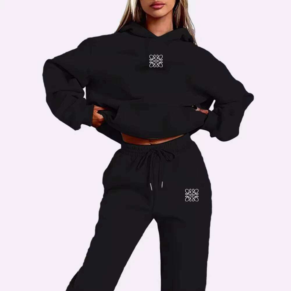 Flower Printed Women's Tracksuit Quality Two Piece Set for Women Fashion Jogging Sweatshirt Suit Drawstring Sports Daily Hooded C260312