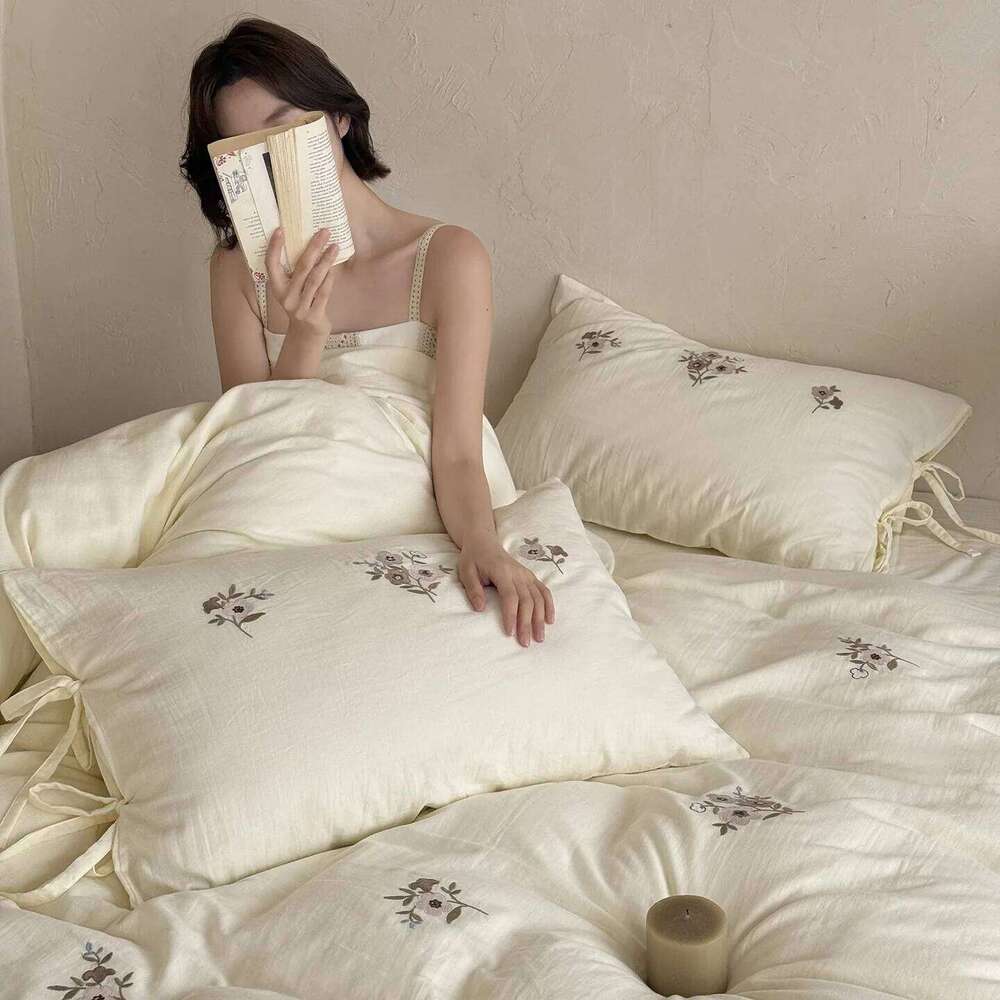 Soft breathable four-piece set pure girl heart double yarn bed sheet quilt cover H260312