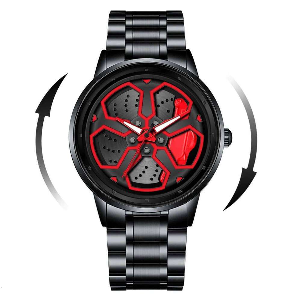 Original Wheel Rotating Watches Black Fashion Stainless Steel Strap Sports Man Clock 3Bar Quartz Movement Top Watch for Men
