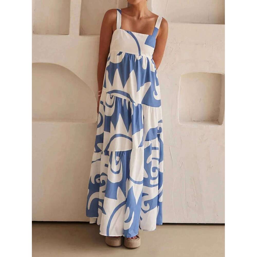 Ladies spring and summer holiday casual printed slip dress C260312