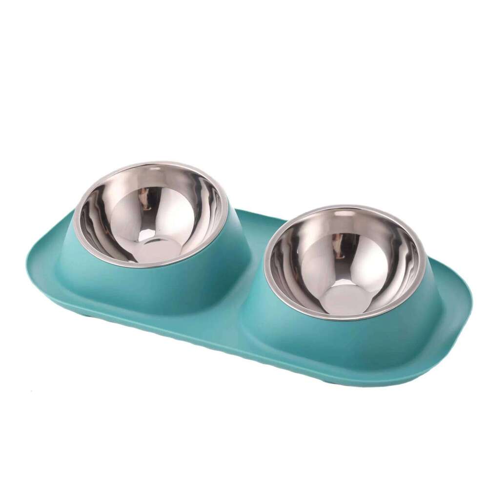 1pc Stainless Steel Double Dog Bowl Cat Food Container Non-slip Base Pet Water Feeder Tilt Safeguard Neck Puppy Cats Bowls 26Y0312