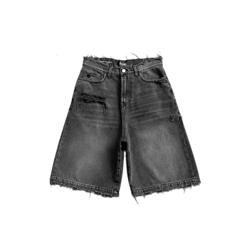 Men's Jeans High Quality Black Punk Washed Denim Shorts Mens Summer Hip Hop Hole Raw Edge Retro Street Jean Shorts Free shipping Men's Cloth
