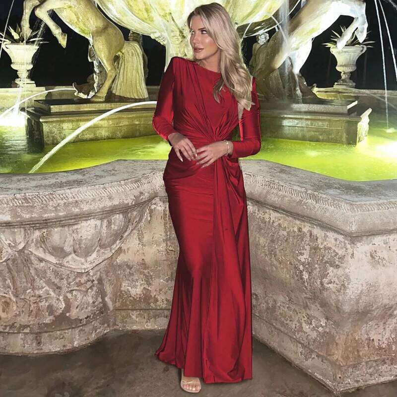 2025 Autumn Fashion New Women's Elegant Round Neck Loose Irregular High Waist Banquet Style Party Long Dress C260312