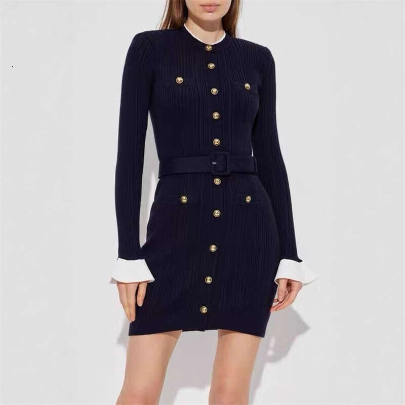 2026 Spring/Summer New Designer Fashionable A14 and Sexy Slim Fit Color Contrasting Knitted Mini Dress