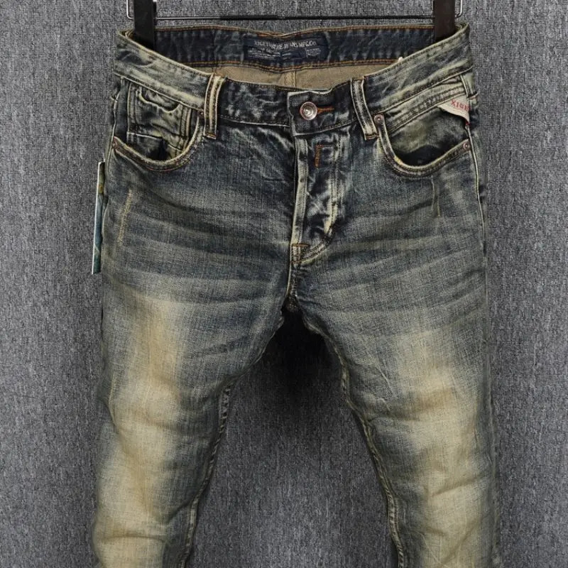 MEN FASHION Korean Style Clothes Brushed Fleece Denim Cargo Vintage Winter Straight Slim Streetwear 90s Trousers for Men 260228