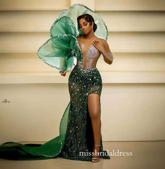 2023 Aso Ebi Green Mermaid Prom Dress Stylish Beaded Crystals Formal Party Evening Second Reception Birthday Engagement Bridesmaid Gowns Dresses Zj050