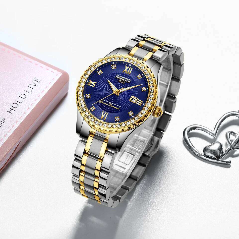 NIBOSI Diamond Watches for Women Classic Luxury Rose Gold Analog Quartz Fashion Waterproof Luminous Ladies Female Watch