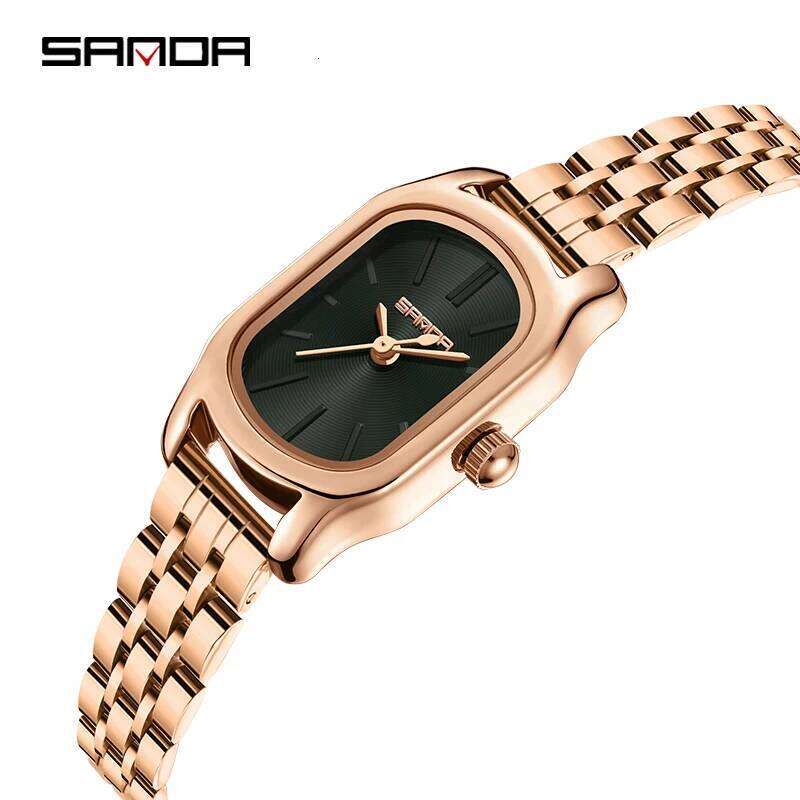 SANDA Genuine New Quartz Watch Casual Fashion Rose Gold Case Womens Watches Maroon Leather Strap Waterproof P1104
