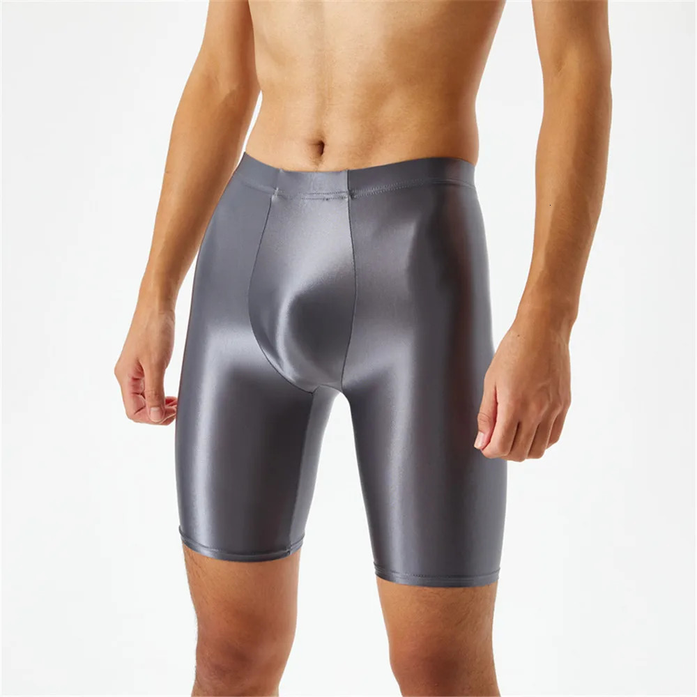 Men Oil Shiny Shorts gym Shapewear Ice Silk High Elastic Sexy Boxer Tight Shape U Pouch Sheath Man Smooth Candy Color 260228