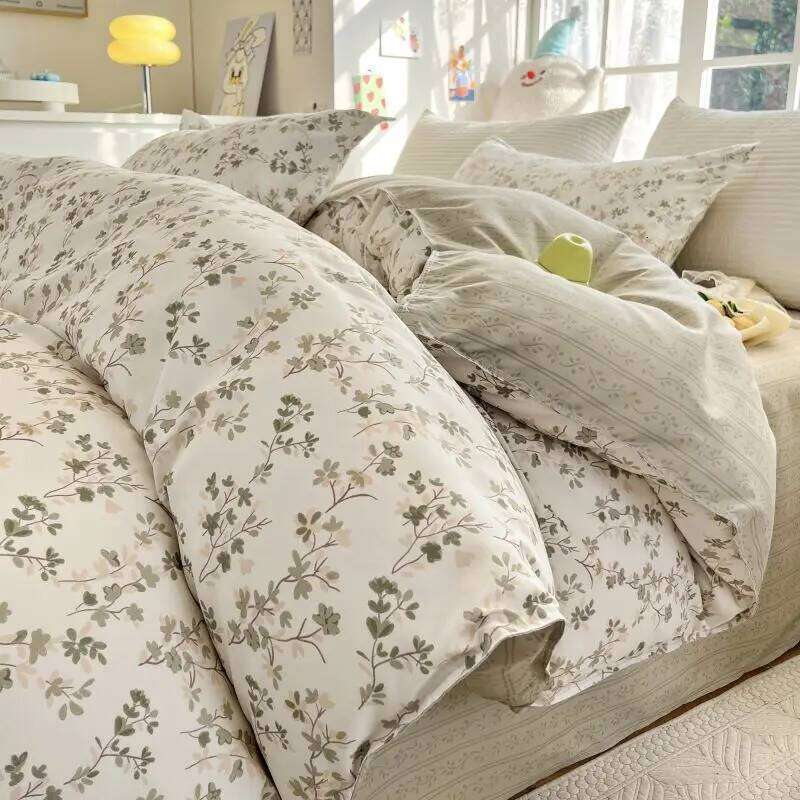 Simple Flower Quilt Cover Bed Sheet Four-piece Washed Cotton Bedding College Dormitory Three-piece Set Warm Home H260312