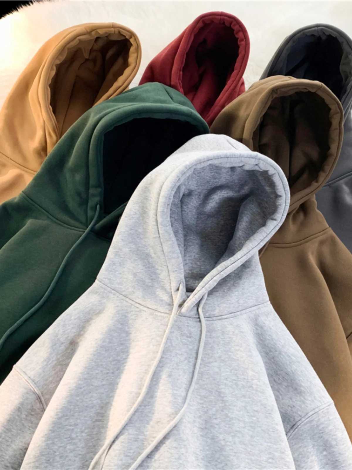 Factory Direct Sales Latest Solid Color Loose Breathable High Street Retro Mens Crew Neck Cotton Versatile Hoodie M260312