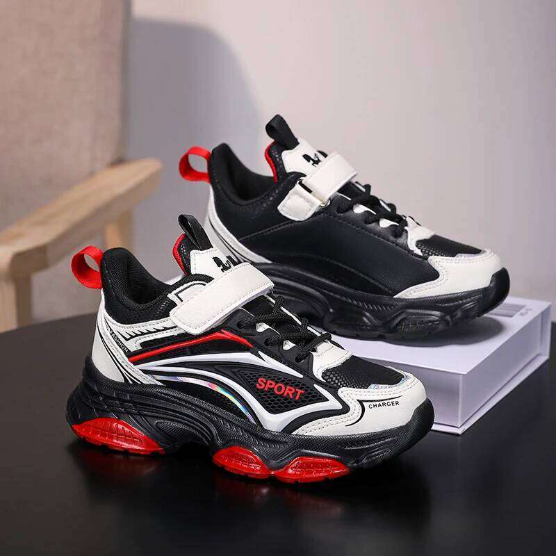 Children Breathable Leather Comfort School Sports Wear-resistant Running Shoes Autumn Casual Flat Sneakers for Kids H260312