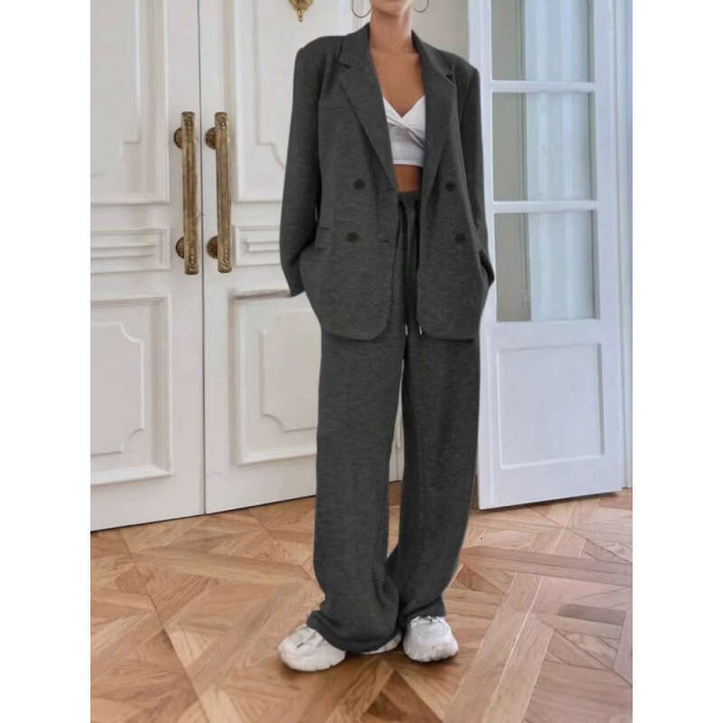 European And American Foreign Trade New Fashion Trendy Women S Two Piece Set Solid Color Style Suit Set