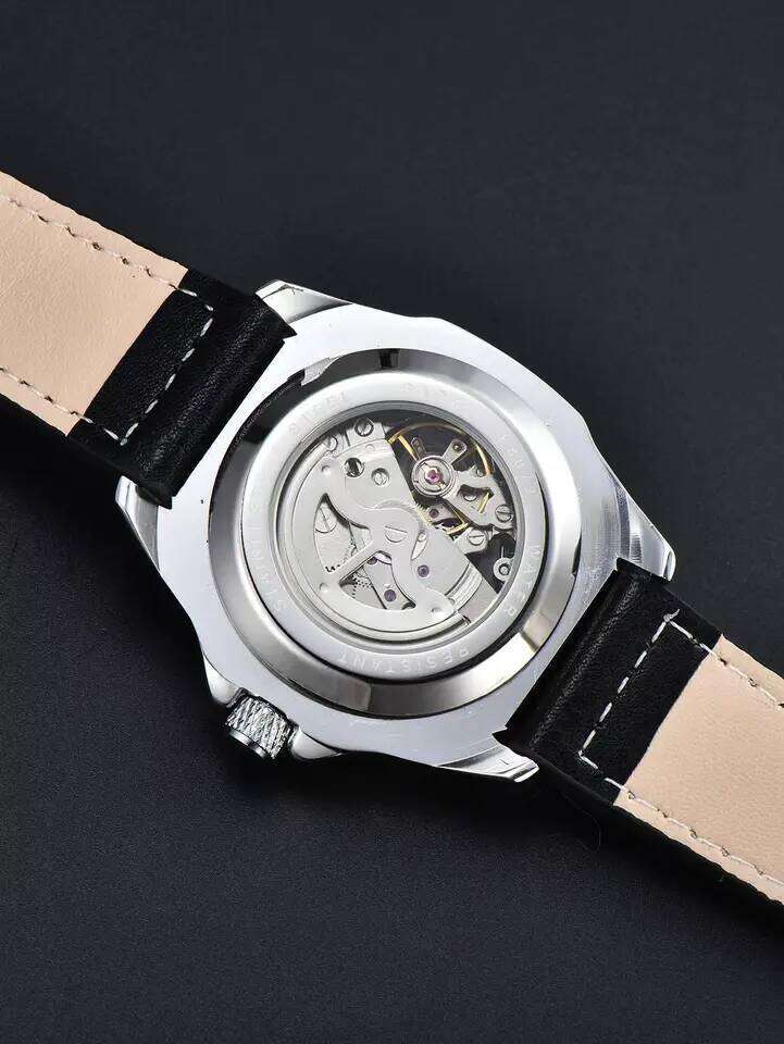 LONGLUX automatic sport style wholesale mechanical wristwatches fashion hollow leather mens watch men gift