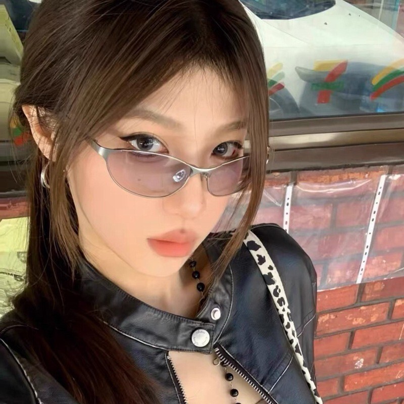 New Hot Girl Street Style Metal Cat Eye Concave Shape American Retro for Women UV Protection Sunglasses