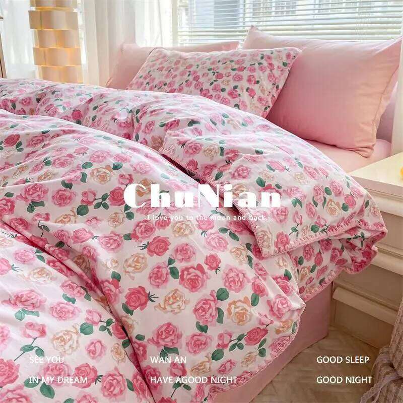 Ins Nordic Simple Style Double-layer Yarn Shell Embroidery Bedding Four-piece Set 1.5 Quilt Cover Bed Sheet H260312