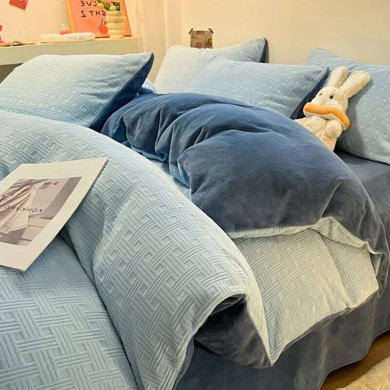 2025 new winter carved milk four-piece set thickened coral fleece quilt cover flannel bedding H260312
