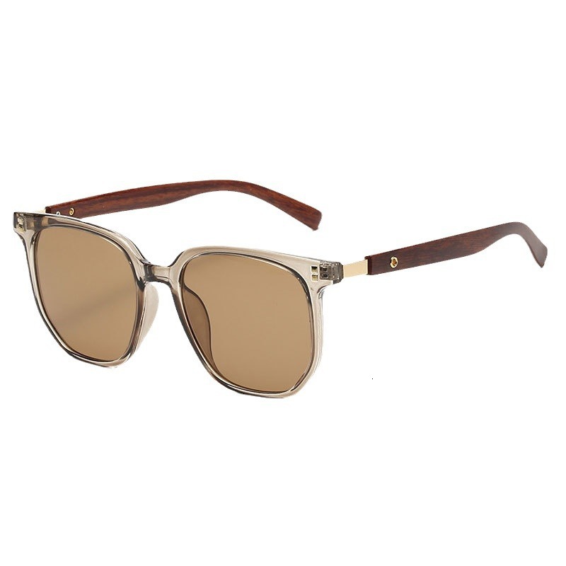 New Retro Polygonal Tea Frame Wood Grain Temple Korean Same Style Personality Trendy Women's Sunglasses