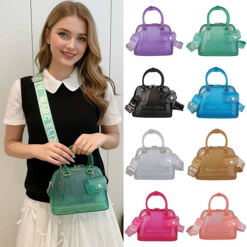 Shell-Shaped Transparent Jelly Elegant Double Handles Solid Handbag with Mini Pendant Summer Color Shoulder Bag