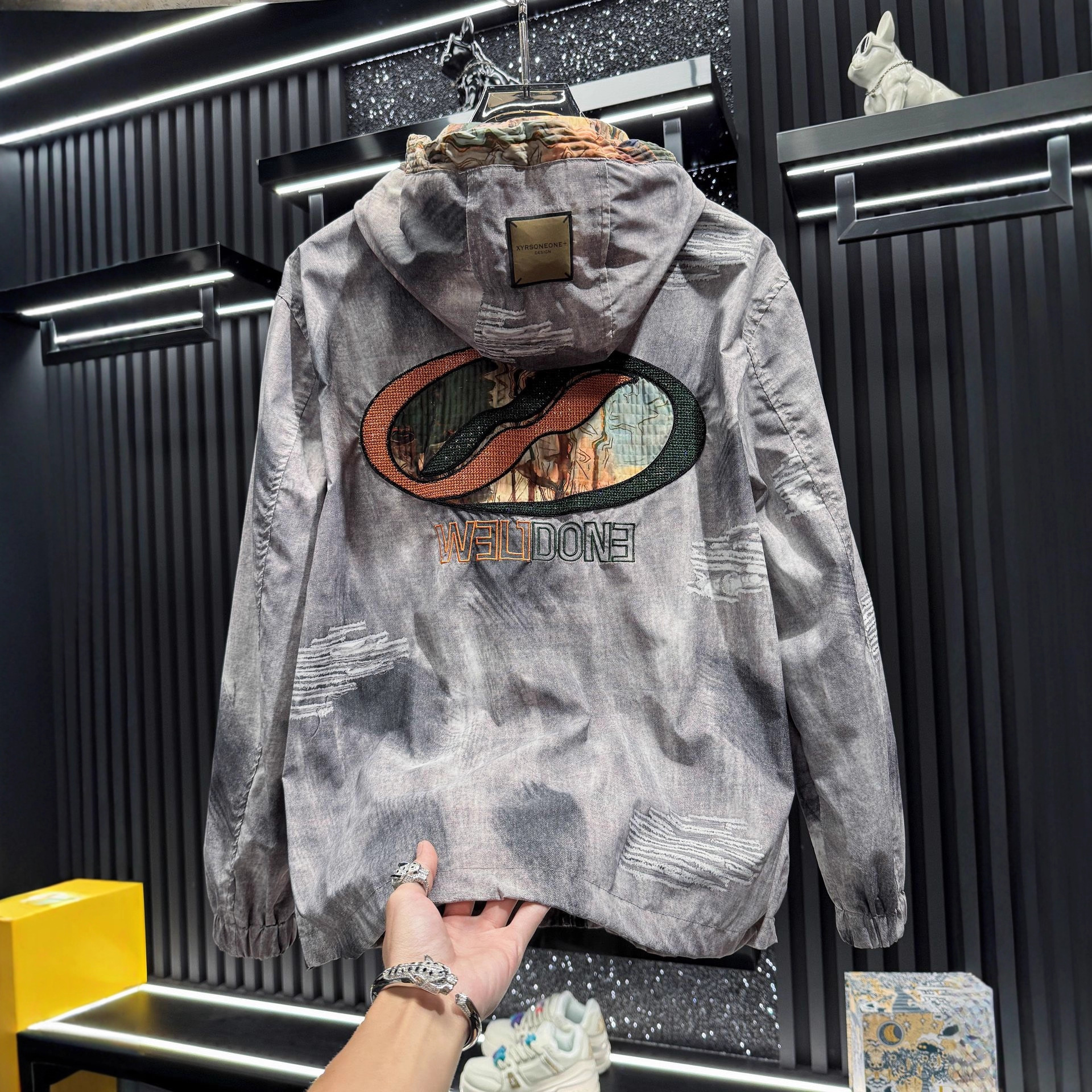 Luma hop European high-end embroidered tie-dye hooded for men, 2025 new spring and autumn trendy brand thin men's casual jacket