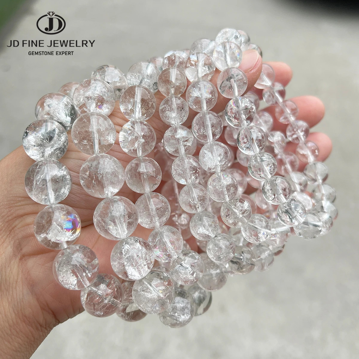 JD Natural Stone Azeztulite Rock Quartz Cracked Crystal Bead Bracelets Women Men Reiki Healing Stretch Jewelry Couple Party Gift 260302