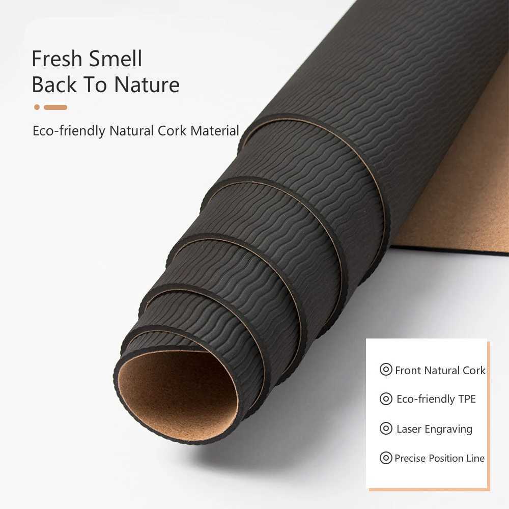 Natural Cork TPE Printed Yoga Mat Non-slip Esterilla Yoga Sweat-absorbing Home Fitness Pad Gymnastics Pilates Mats With Bag 4mm M260312
