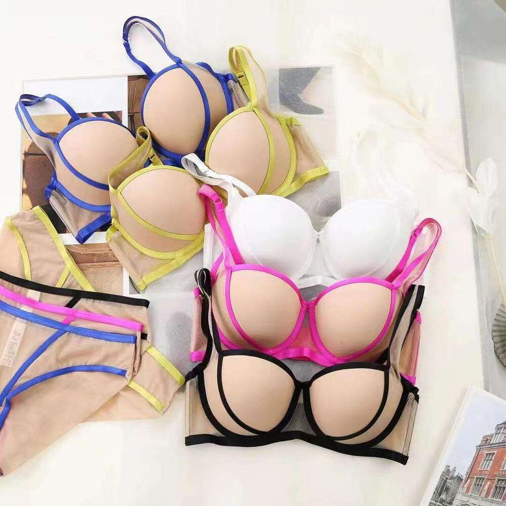 Women Sheer Mesh Bra and Panty Set with Contrast Trim Transparent Lingerie for Everyday Wear or Layering Under Clothing