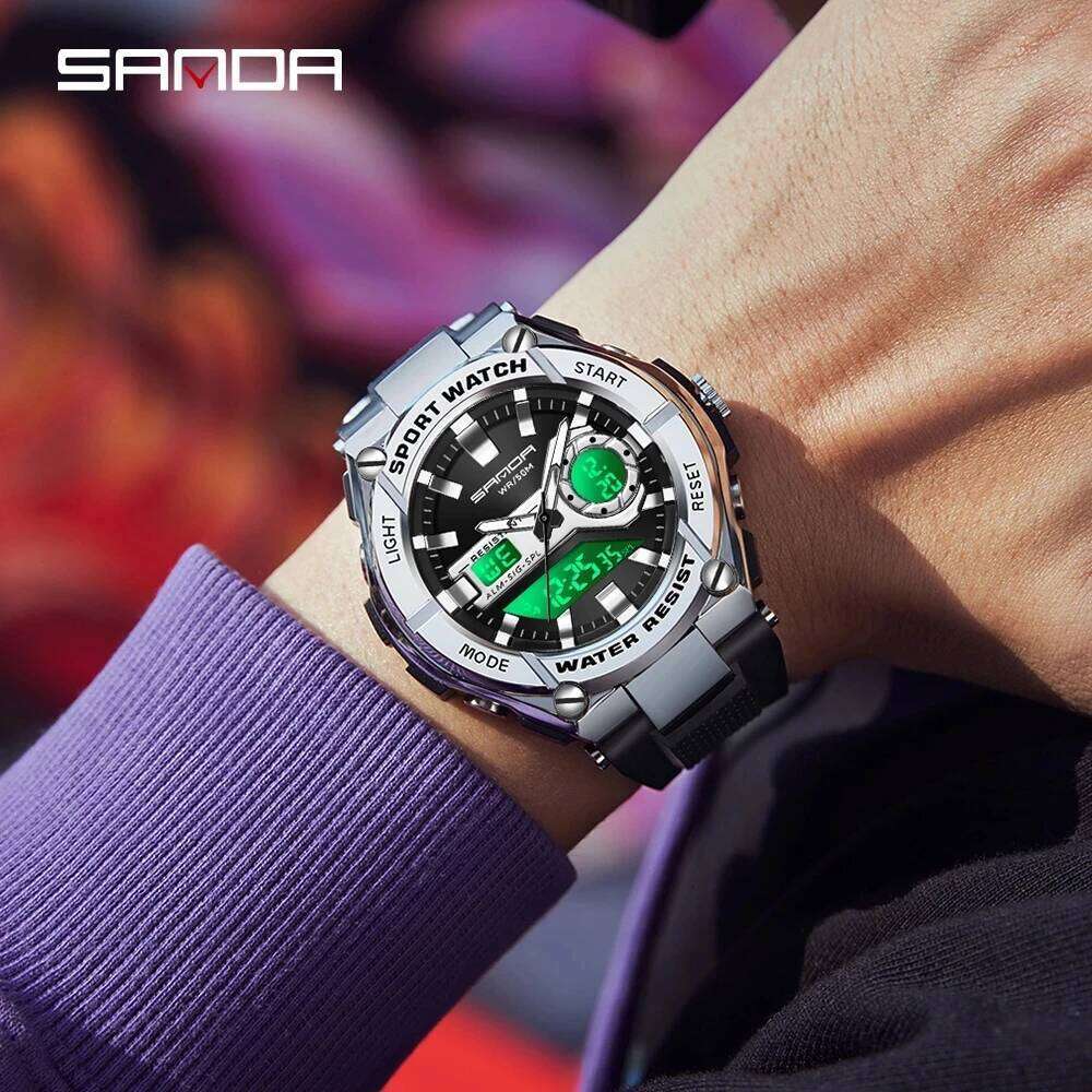 SANDA 2024 New Men's Watches 50M Waterproof Quartz Wristwatch Sport Military LED Digital Watch for Male Relogios Masculino 3123