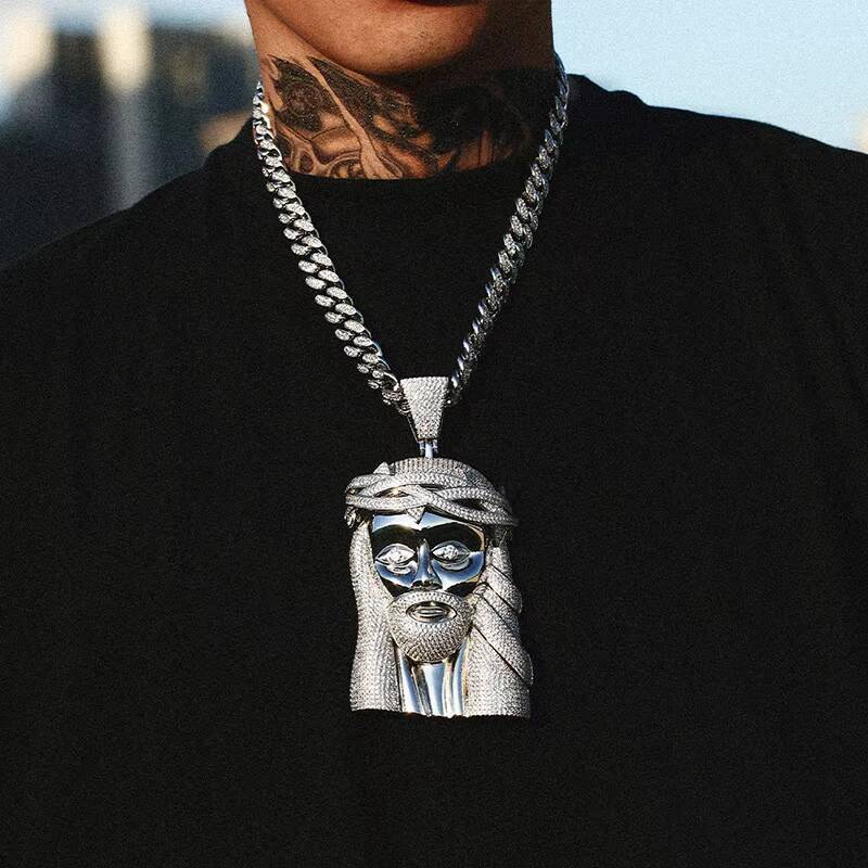 Iced Out Hip Hop Jewelry Big Size 18K Gold Plated S925 AAAAA Moissanite Diamond Jesus Pendant Necklace With Cuban Link Chain for Men