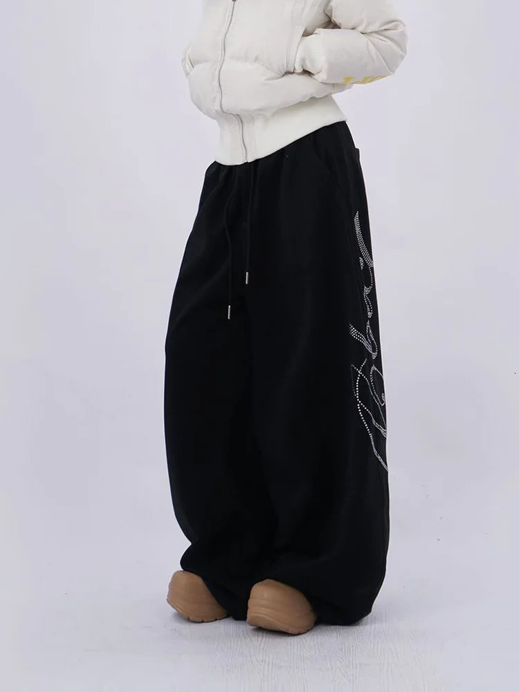 Harajuku Y2k Black Sweatpants Women Loose Vintage American Hop Pants Spring High Waist Bf Streetwear Letter Trousers 260310