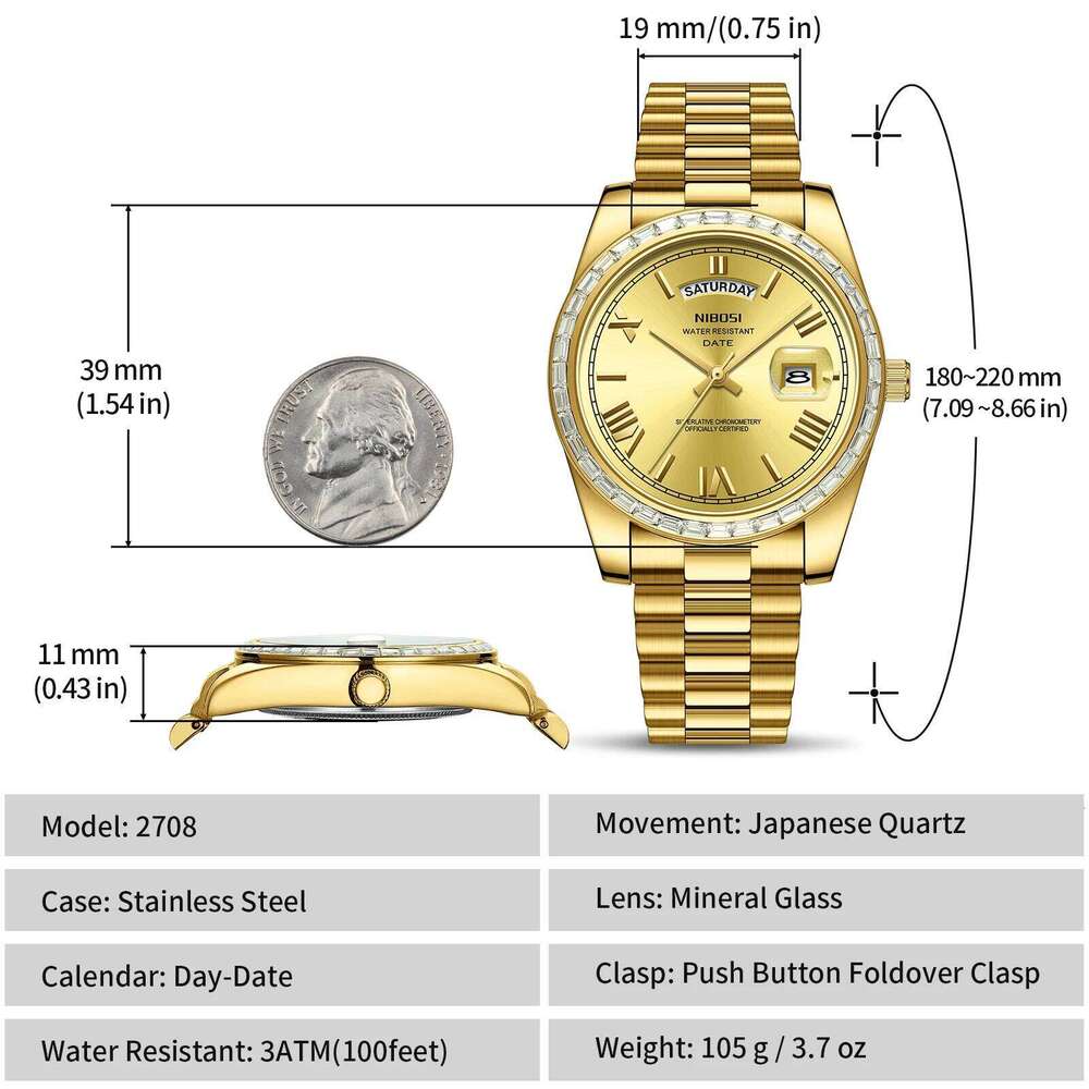 NIBOSI Watches Top Brand Luxury Diamond Wristwatch Day Date Miyota Quartz Watch Men Waterproof Steel Male Clock Reloj Hombre