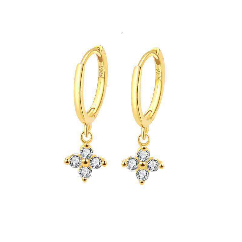 S Silver 14k Gold Plated Women's Fine moissanite Four-Leaf Clover Ring Luxury Jewelry Set Gift
