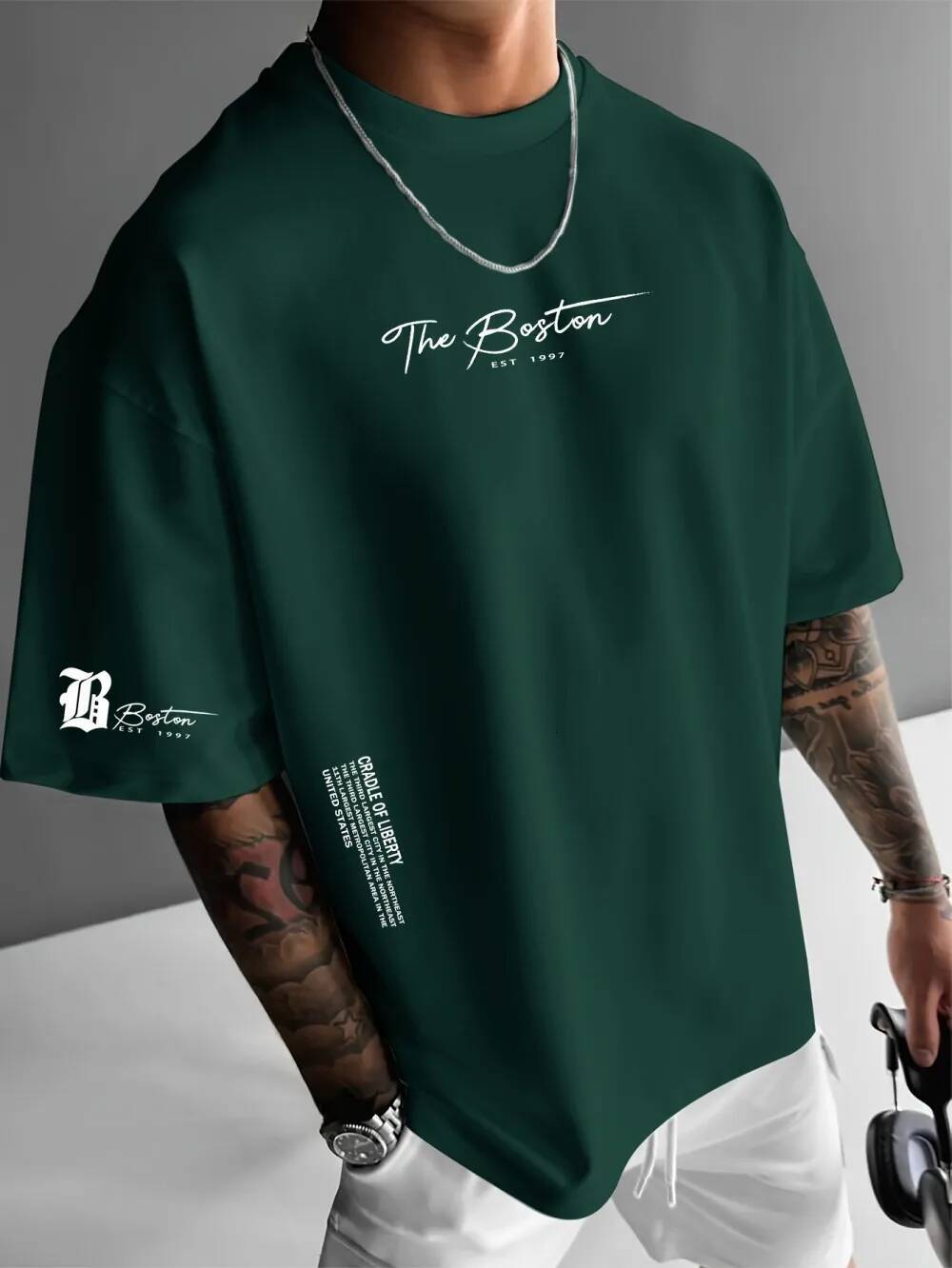 Summer new men's casual loose short sleeved round neck T-shirt Boston 1997 printed pattern outdoor fitness polyester fiber top ddmythur